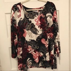 JM Collection XL White Blk Red Floral Paisley Top